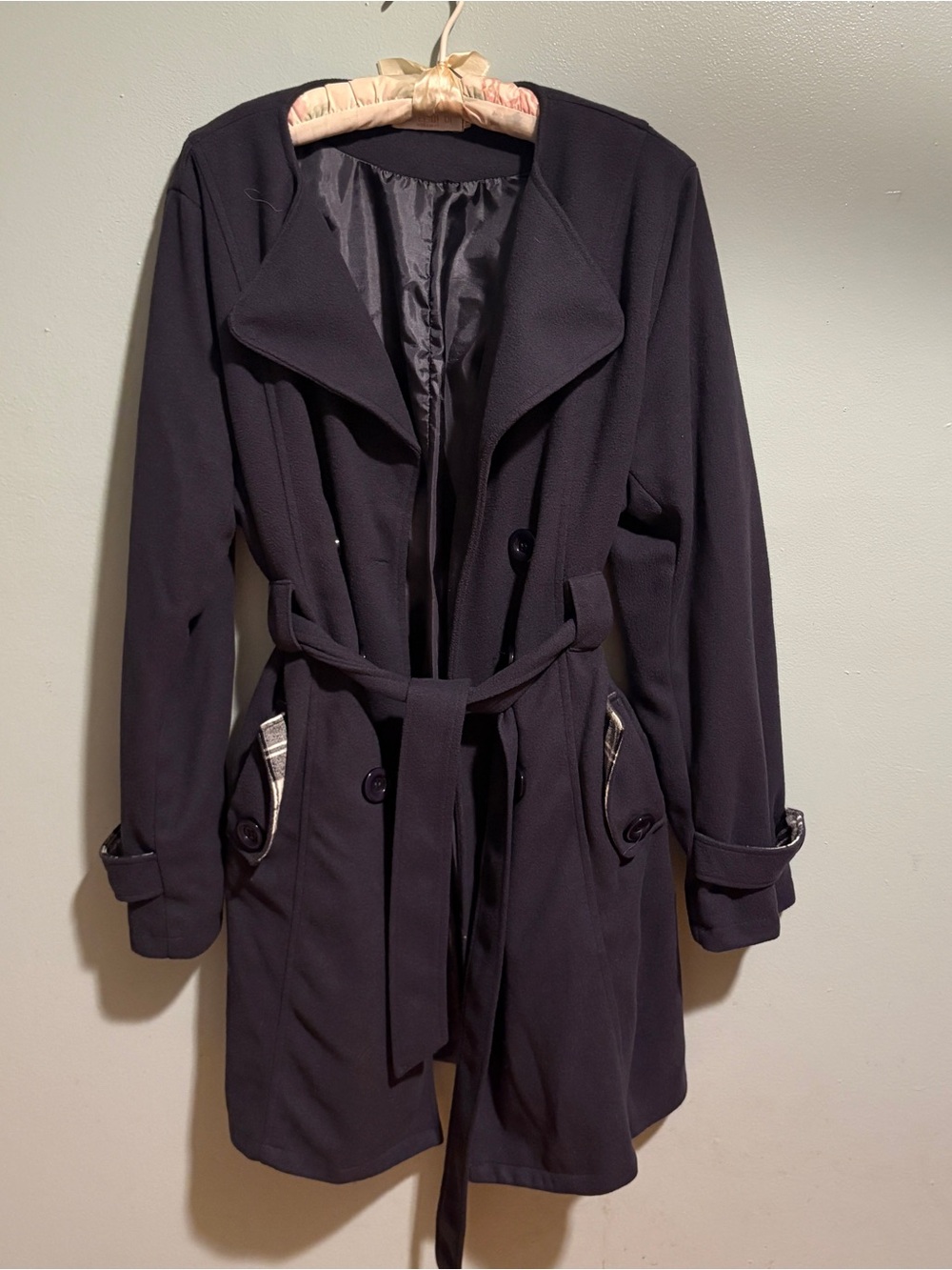 Classic Black Belted Trench Coat with Button Details